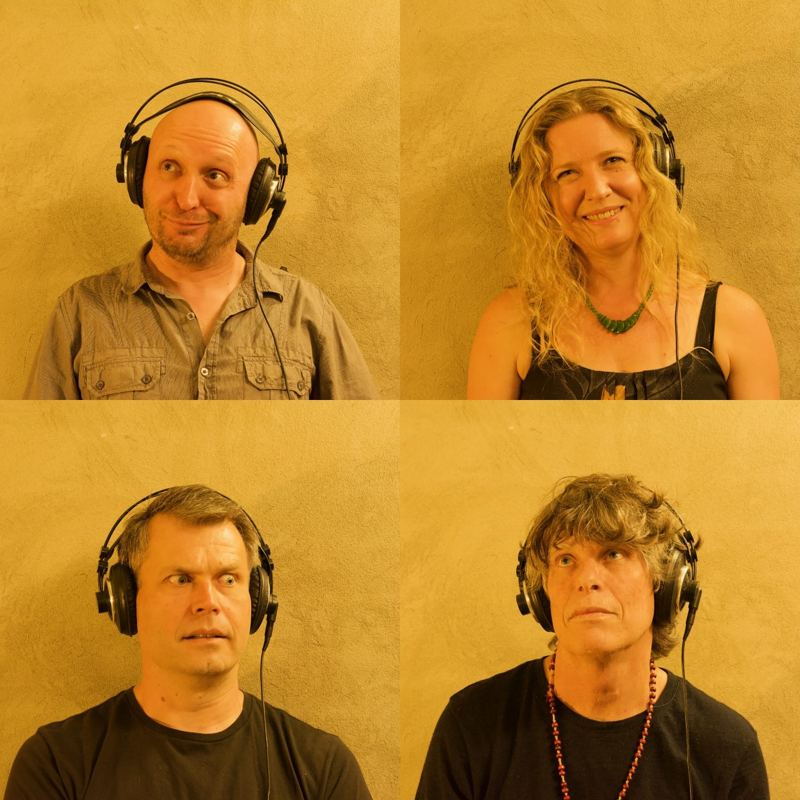 Dave Robertson and The Kiss List in headphones